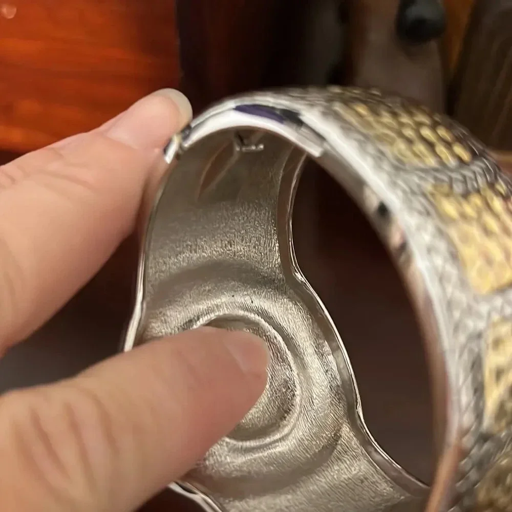 Silver and Gold Plated Two Tone Cuff Statement Bracelet One Size